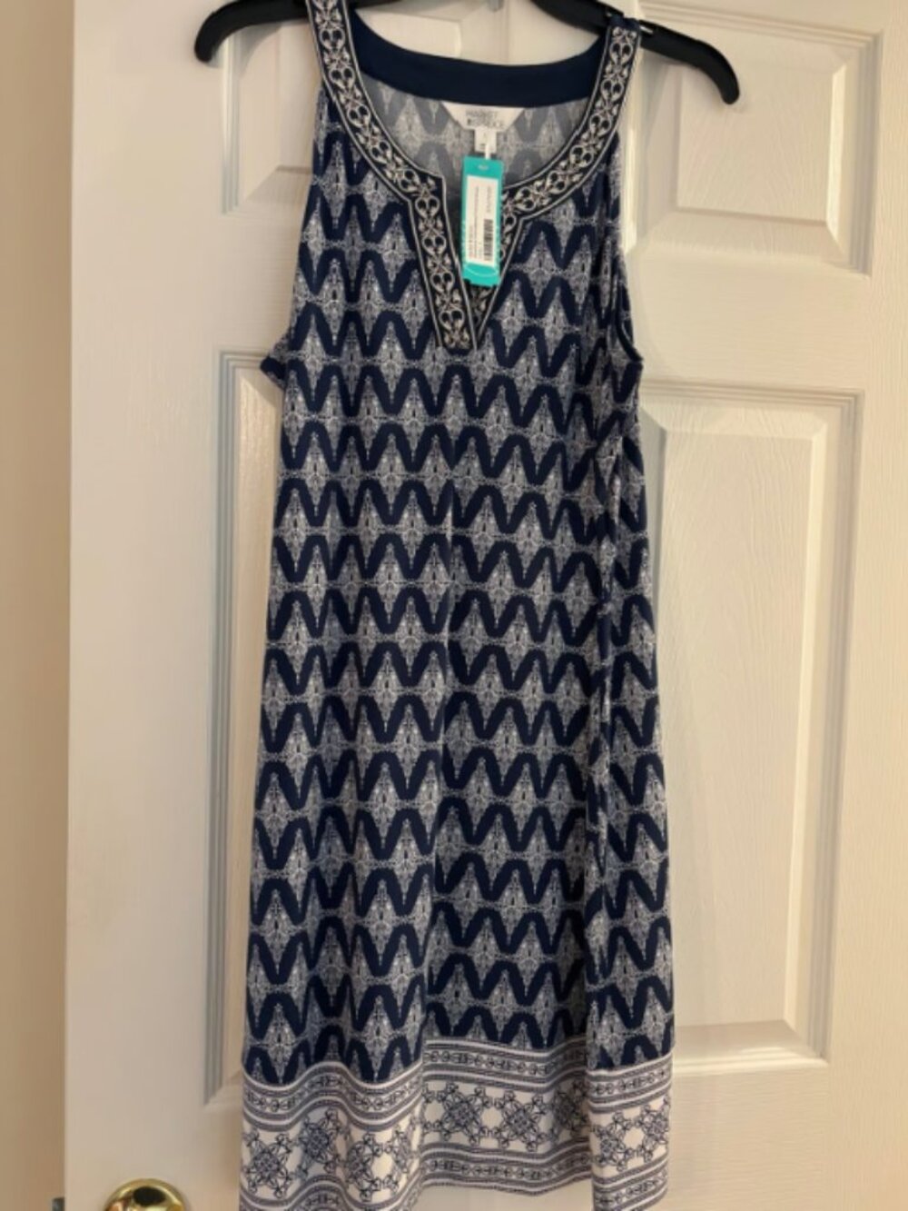 Market & Spruce Navy and White Sleeveless Patterned Tank Dress